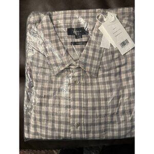 Vince Mens Classic Fit Plaid Shirt XL Grey/White Cotton Blend New With Tags
